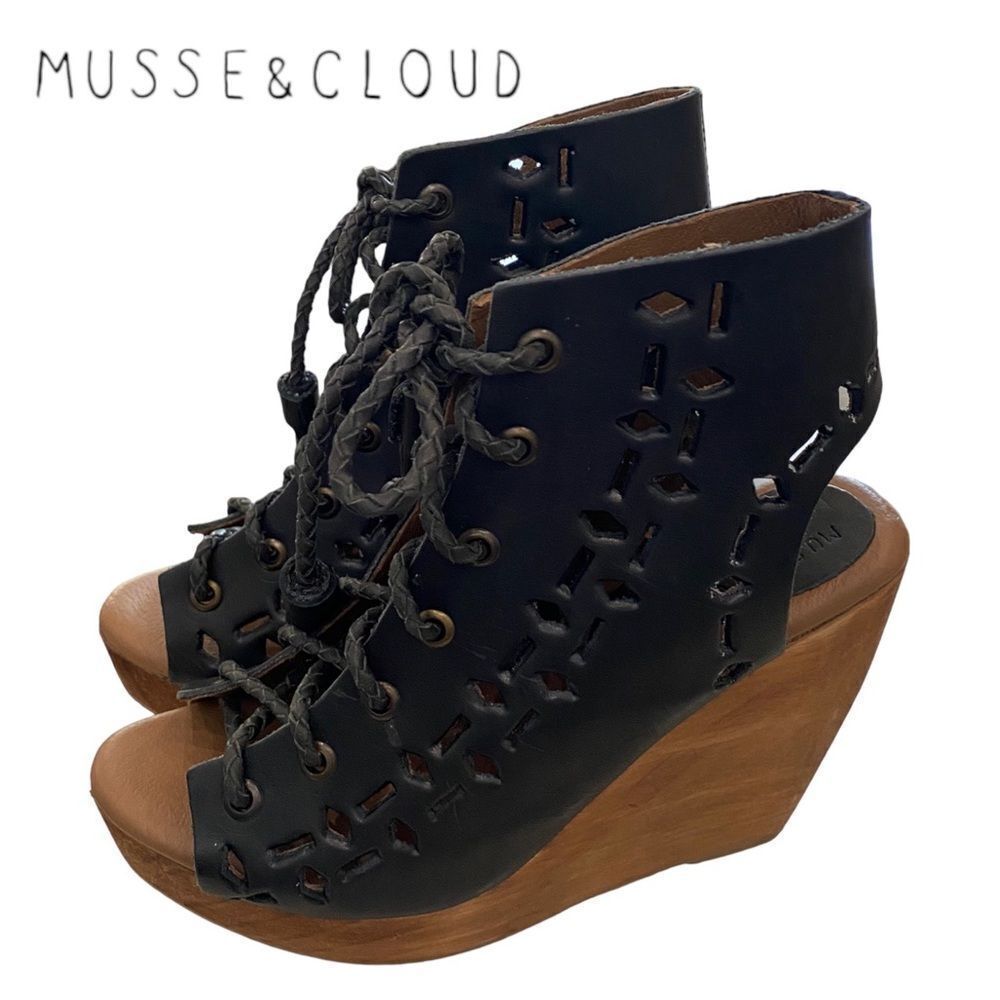 MUSSE & CLOUD Caprice Women's Black Wedge Sandals NEW 37 5.5 6